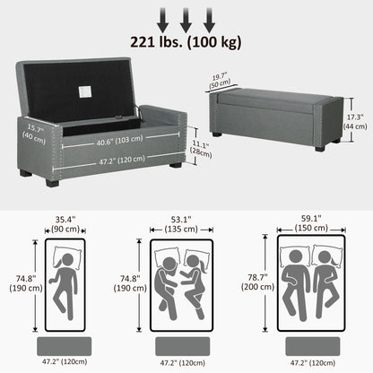 Upholstered Flip Top Storage Bench Fabric Ottoman for Bedroom, Living room, Light Grey