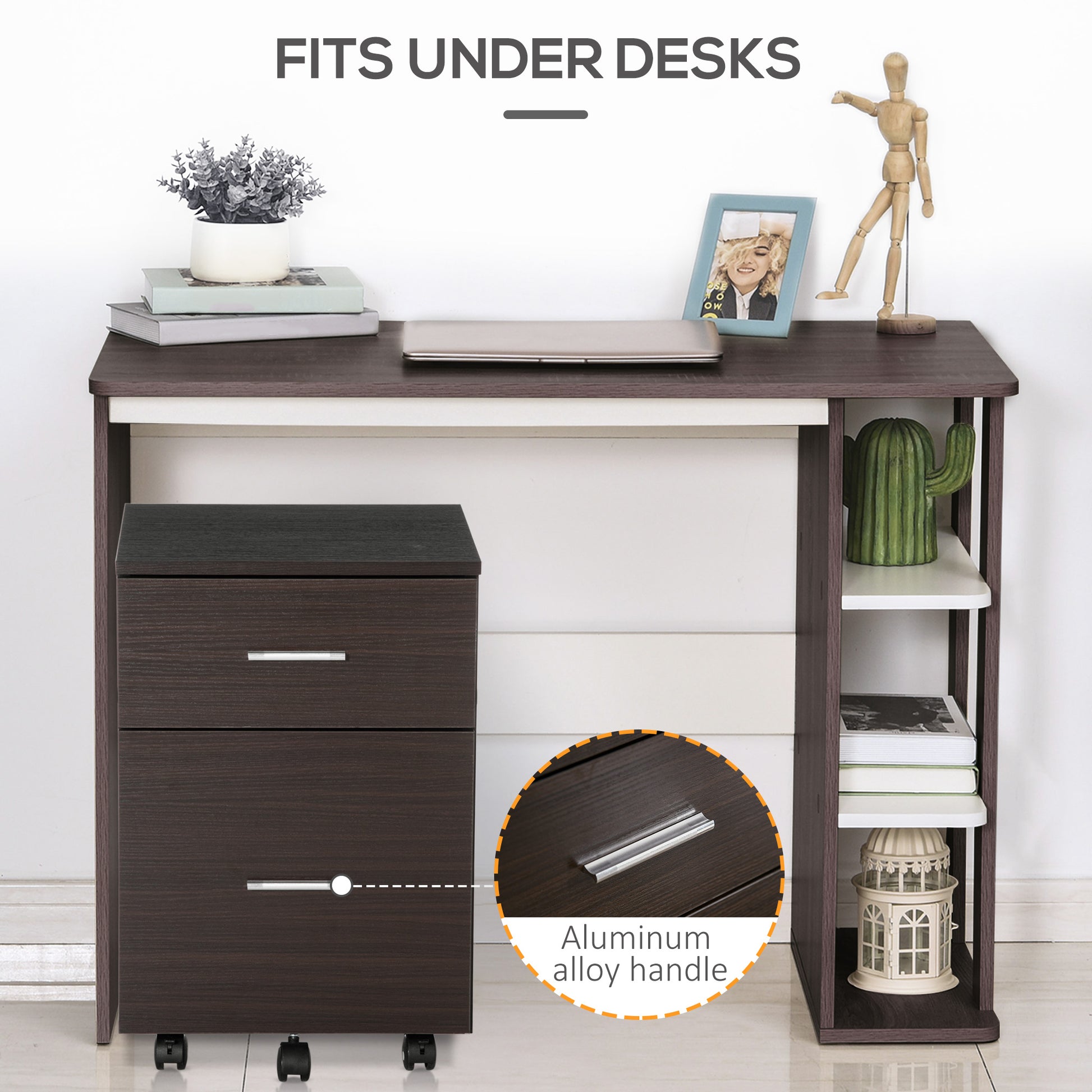 Mobile Filing Cabinet, Vertical File Cabinet with 2 Drawers, Wheels, for Letter or A4 File, Brown