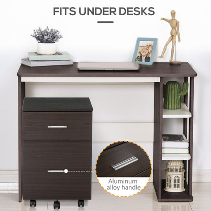 Mobile Filing Cabinet, Vertical File Cabinet with 2 Drawers, Wheels, for Letter or A4 File, Brown