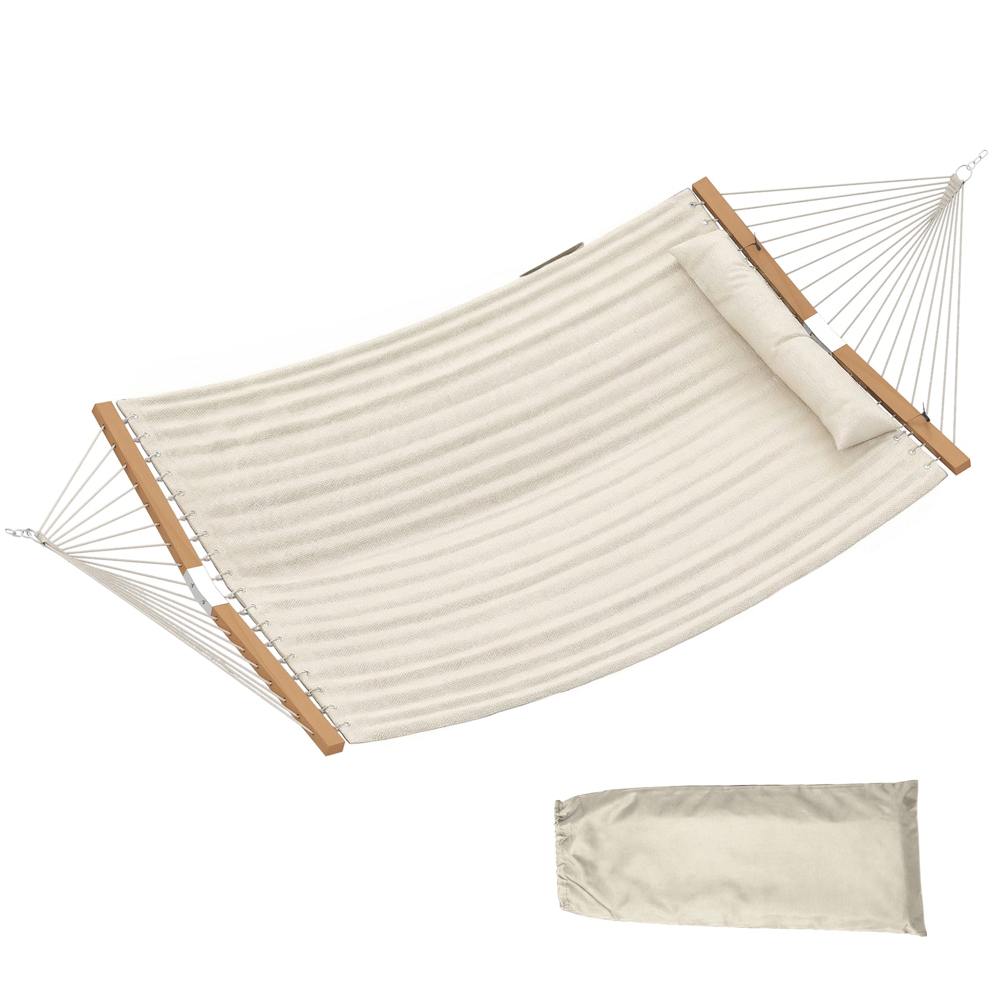 Outdoor Hammock Padded Camping Hammock with Pillow & Spreader Bars 200 x 140 cm Cream White