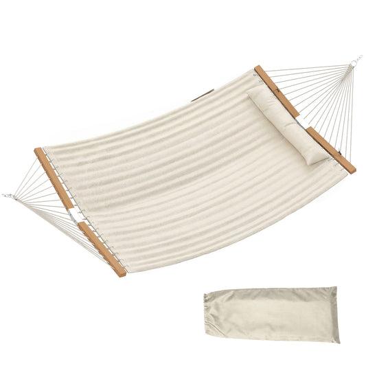 Outdoor Hammock Padded Camping Hammock with Pillow & Spreader Bars 200 x 140 cm Cream White