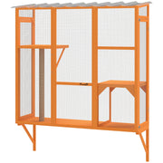 Wooden Catio Outdoor, Cat Window Box Enclosure for 2-3 Large Cats with 2 Jumping Platforms & Scratching Post, Orange