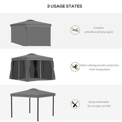 10' x 10' 2-Tier Outdoor Gazebo Canopy Tent with Zippered Mesh Sidewalls, Aluminum Frame for Patio, Backyard, Dark Grey