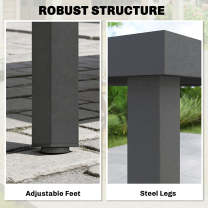 Rectangular Patio Table for 6, Outdoor Dining Table with Wood-Plastic Composite Top and Steel Frame for Garden, Grey