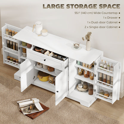 55" Modern Kitchen Storage Cabinet with Drawer, Adjustable Shelves, Small Kitchen Pantry with Door Racks, White
