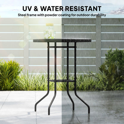 Outdoor Bar Table with Umbrella Hole, 41.3" Bar Height Patio Table with Glass Top and Metal Frame, Black