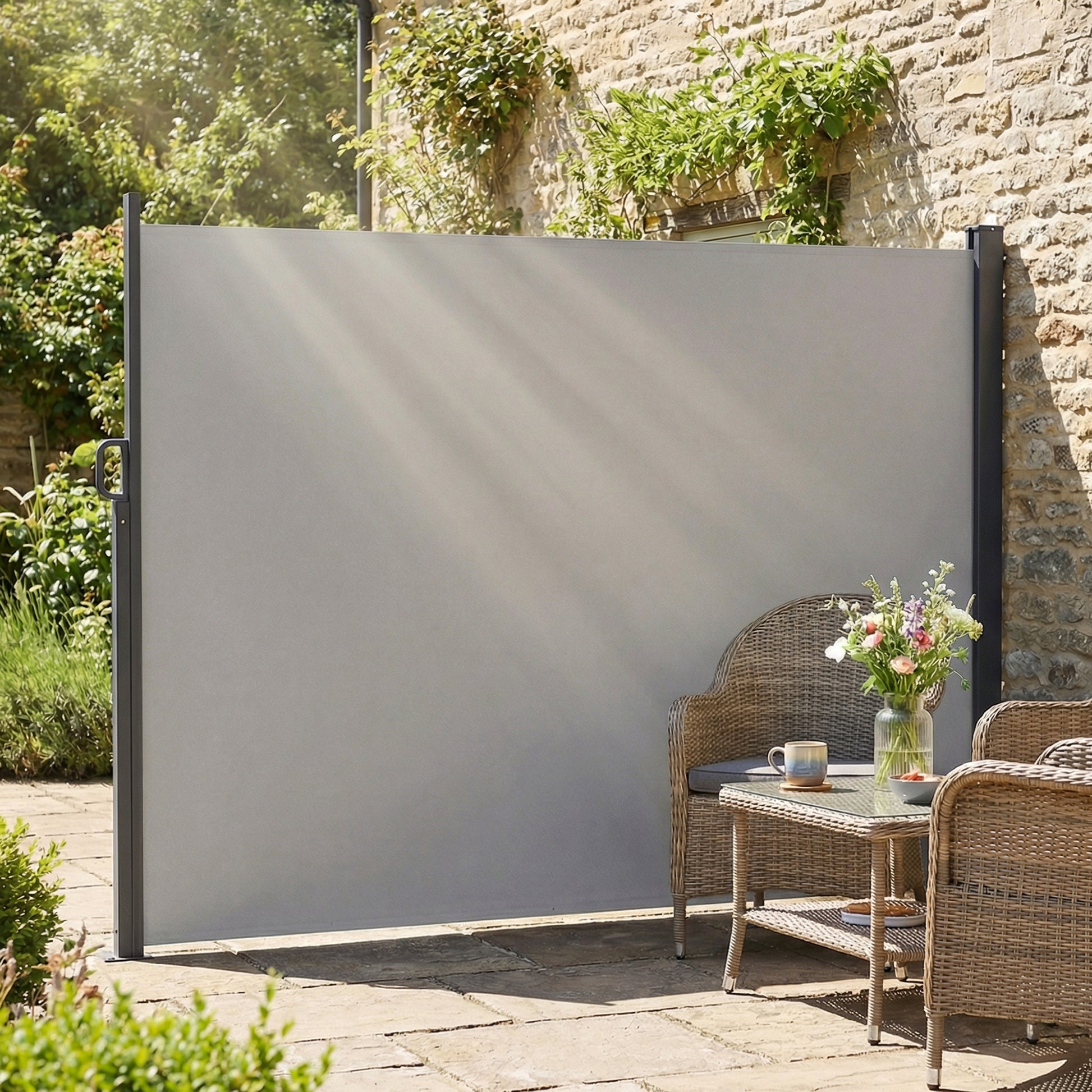 Retractable Side Awning, 165" x 73" Outdoor Privacy Screen, Water-Resistant, UV 50+, Light Grey