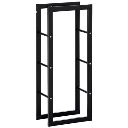 15.7" x 9.8" x 39.4" Firewood Rack Outdoor, Log Holder Fireplace Storage Rack with Handles and 220 lbs. Weight Capacity, Black