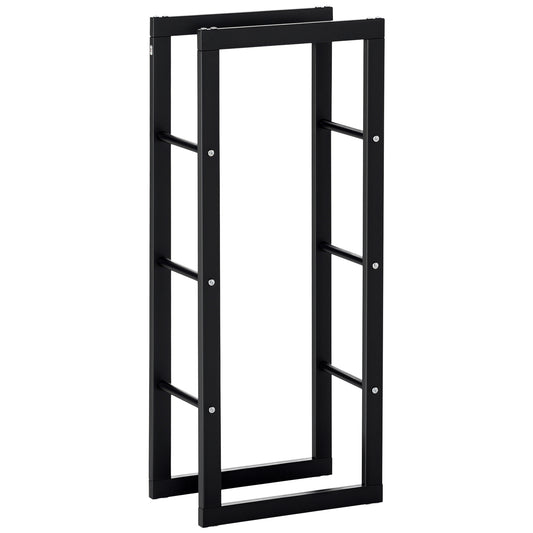 15.7" x 9.8" x 39.4" Firewood Rack Outdoor, Log Holder Fireplace Storage Rack with Handles and 220 lbs. Weight Capacity, Black