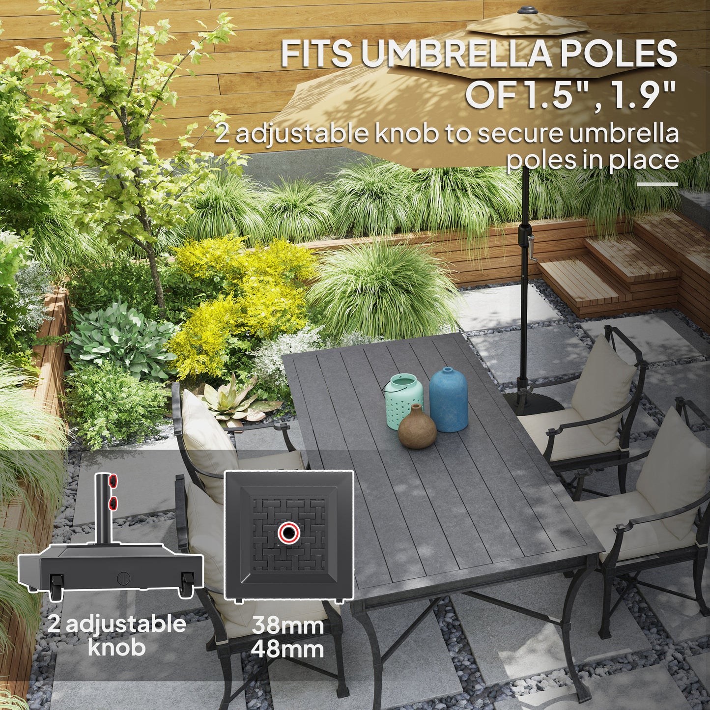 Outdoor Umbrella Base with Wheels, Heavy Duty Patio Umbrella Base, Patio Umbrella Holder, Black