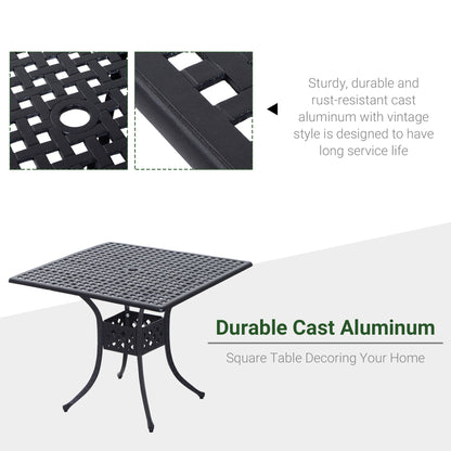 36" Patio Dining Table, Outdoor Bistro Table with 2" Umbrella Hole, Cast Aluminum Frame, For Garden, Balcony, Black
