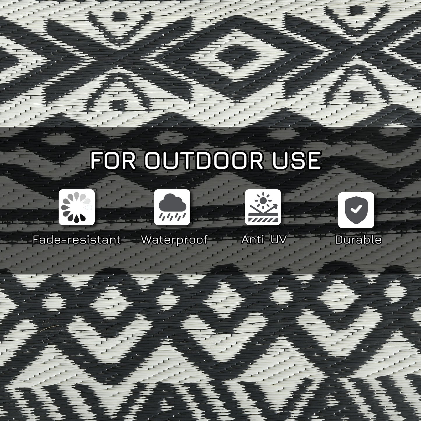 Reversible Outdoor Rug Waterproof Plastic Straw RV Rug with Carry Bag, 8' x 10', Grey and Cream White Boho