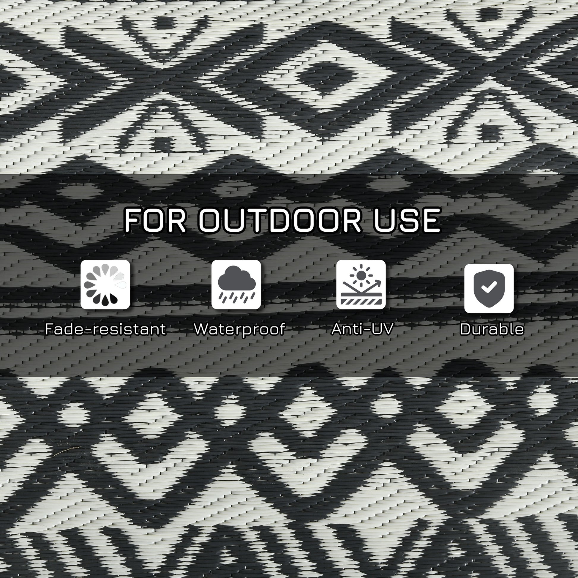 Reversible Outdoor Rug Waterproof Plastic Straw RV Rug with Carry Bag, 8' x 10', Grey and Cream White Boho
