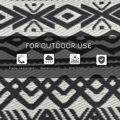 Reversible Outdoor Rug Waterproof Plastic Straw RV Rug with Carry Bag, 8' x 10', Grey and Cream White Boho