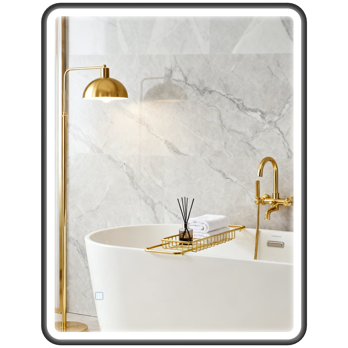 36" x 28" Bath Mirror with LED Lights, Wall Mounted Restroom Mirror, 3 Colours, Dimmable, Horizontal/Vertical, Black