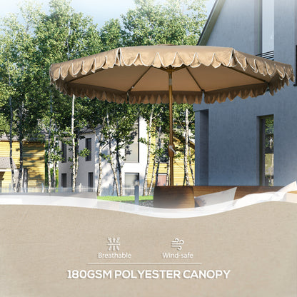 9 ft Patio Umbrella with Push Button Tilt and Crank, Double-ruffled Outdoor Market Table Umbrella Parasoll, Khaki