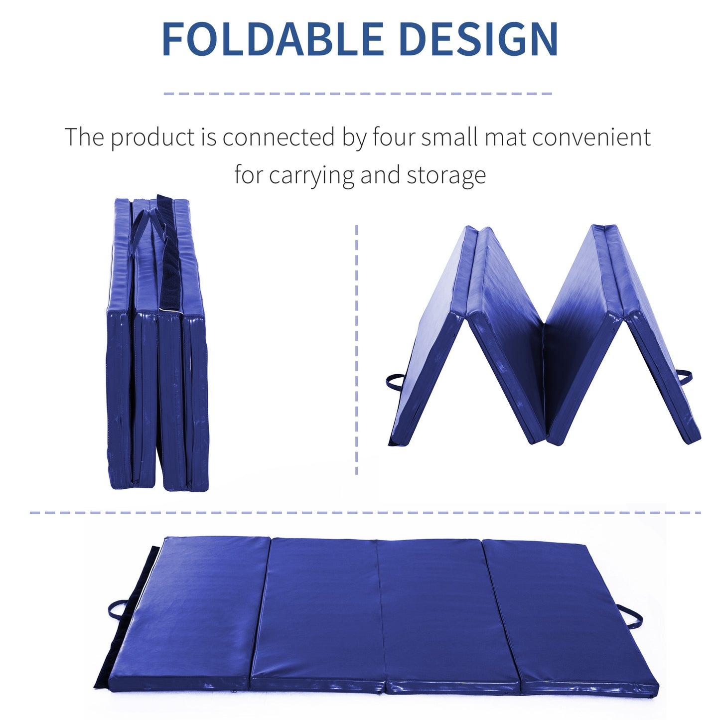 Soozier 4'x6'x2'' Folding Gymnastics Tumbling Mat, Exercise Mat with Carrying Handles for Yoga, MMA, Martial Arts, Stretching, Core Workouts, Blue