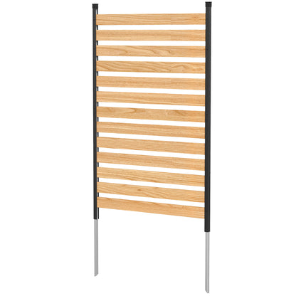 Privacy Screen Panel, 38" x 76" No Dig Space Divider with Fir Wood Planks and Aluminum Posts, Great to Hide Trash Cans