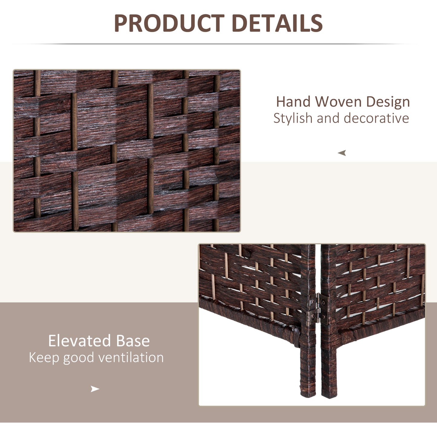 6ft Folding Room Divider, 3 Panel Wall Partition with Wooden Frame for Bedroom, Home Office, Brown