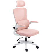 High Back Office Chair, Mesh Computer Desk Chair with Rotatable Headrest, Lumbar Back Support, Adjustable Height, Pink