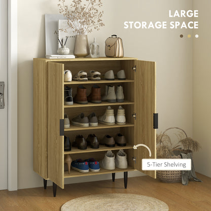 Entryway Shoe Cabinet with 5-Tier Shelving and Adjustable Shelves, 15 Pair Shoe Storage Organizer for Hallway, Oak