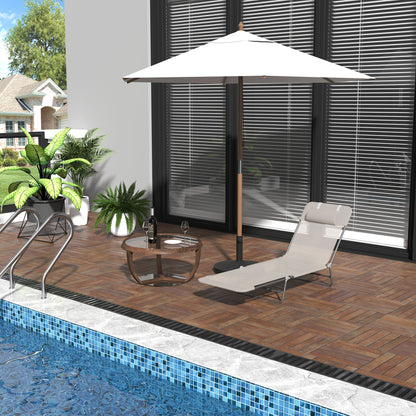 Outdoor Lounge Chair, Portable Adjustable Reclining Seat Folding Chaise Lounge Patio Camping Beach Tanning Chair Bed with Pillow, Beige