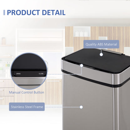Sensor Trash Can, 19 Gallon Stainless Steel Kitchen Garbage Can with 3 Compartments, Removable Inner Buckets, Silver