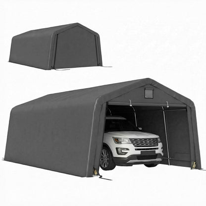12' x 20' Portable Garage, Heavy Duty Carport Canopy with Ventilation Windows and Large Roll-up Door, Dark Grey