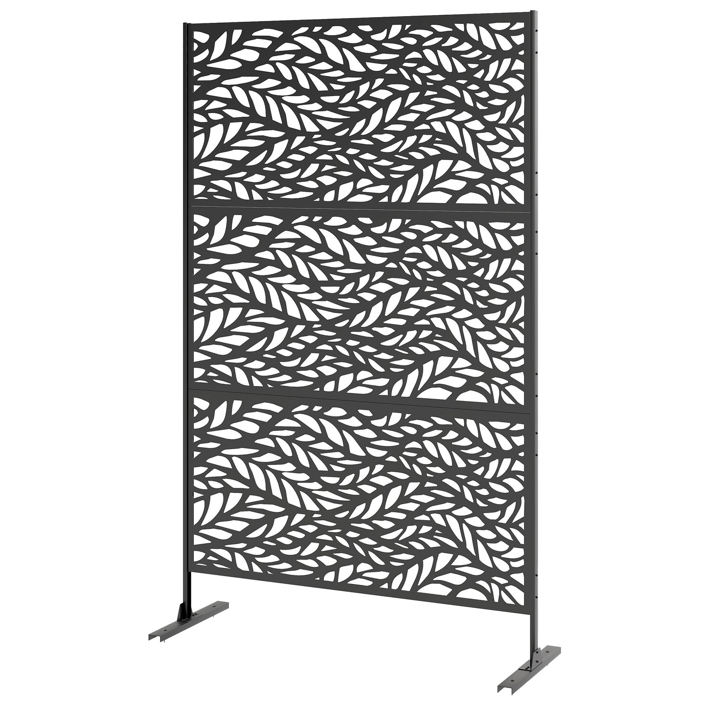 Metal Outdoor Privacy Screen, Freestanding Outdoor Divider with Stand, 78" x 48", Black