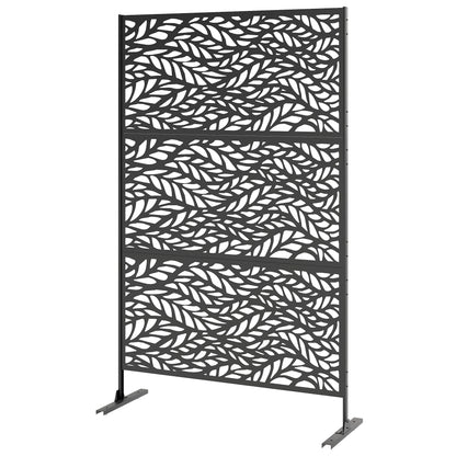 Metal Outdoor Privacy Screen, Freestanding Outdoor Divider with Stand, 78" x 48", Black