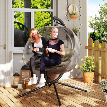 Double Egg Chair with Stand, 2 Person Hanging Swing Egg Chair with Cushion, Pockets, Khaki