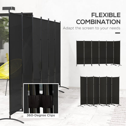 6 Panel Folding Room Divider, UV30+ Privacy Screen, Indoor Outdoor Privacy Panel with Stable Base, Black