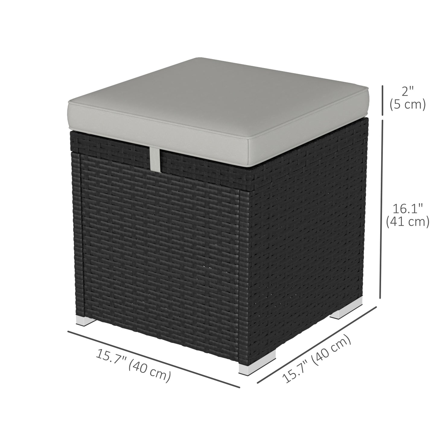 2 Pieces Wicker Outdoor Ottoman with Storage, Cushion, Square Outdoor Footstool, Seating, Side Table, Light Grey