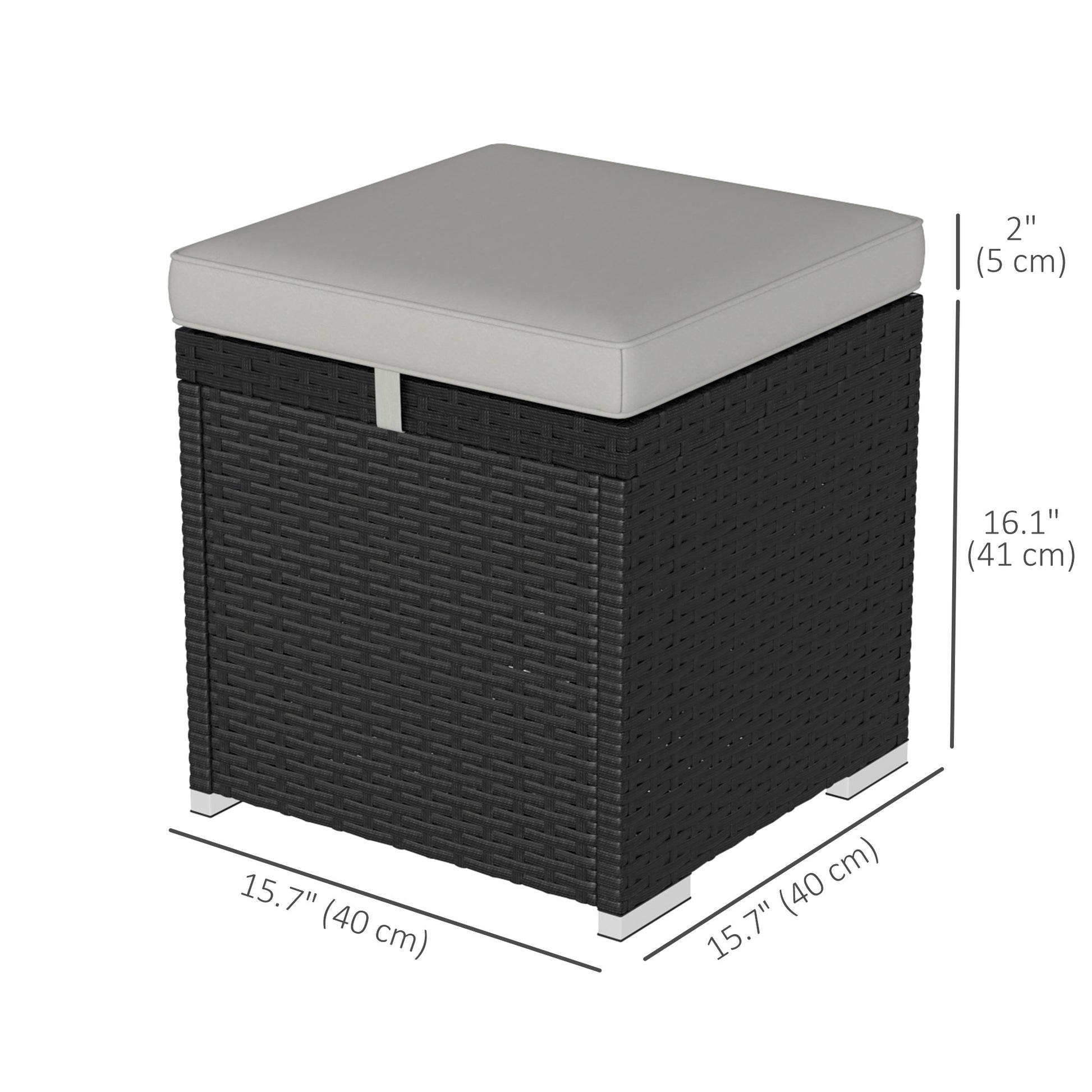 2 Pieces Wicker Outdoor Ottoman with Storage, Cushion, Square Outdoor Footstool, Seating, Side Table, Light Grey