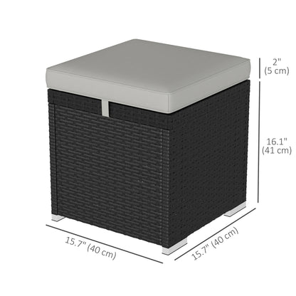 2 Pieces Wicker Outdoor Ottoman with Storage, Cushion, Square Outdoor Footstool, Seating, Side Table, Light Grey