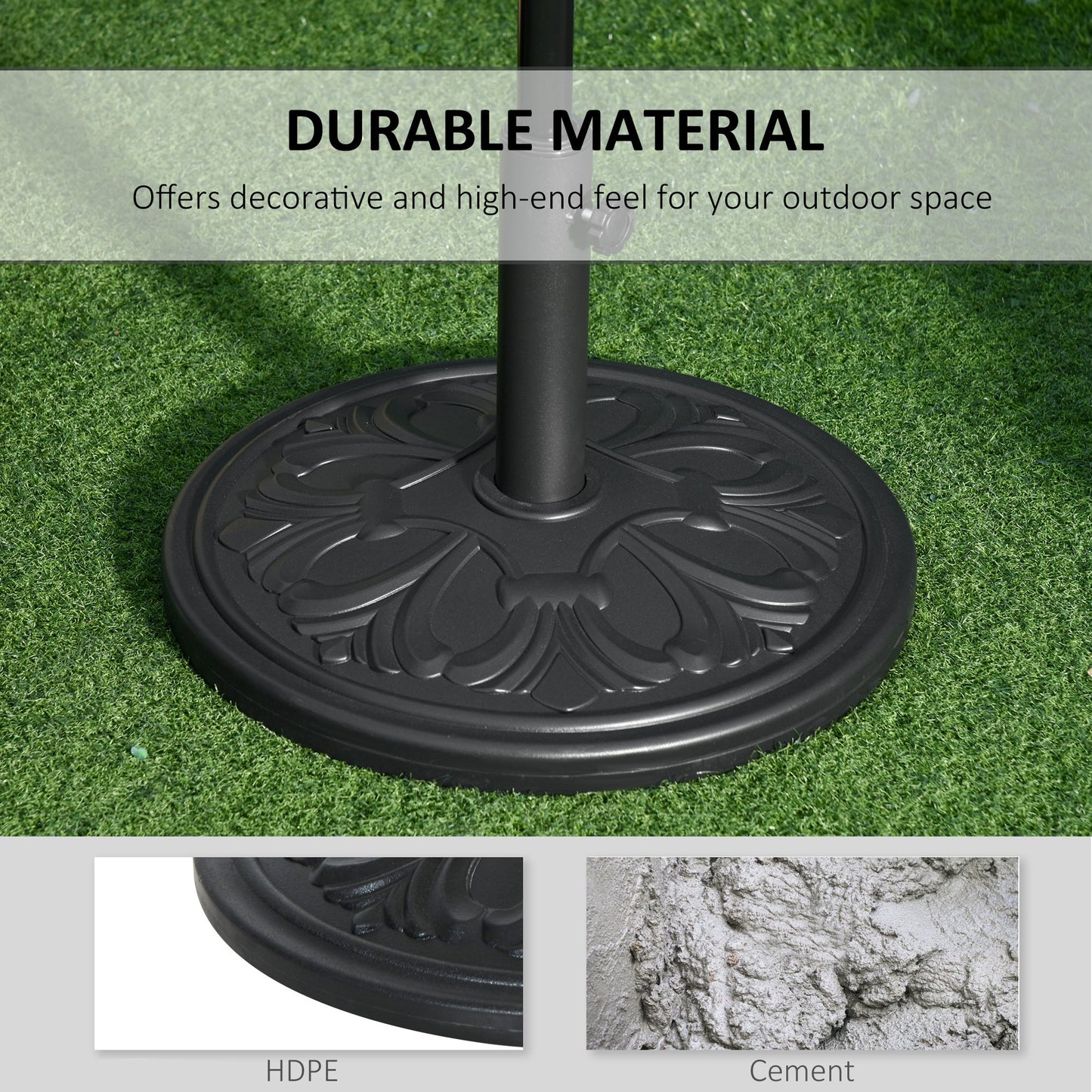 29lbs Cement Round Umbrella Base Heavy Duty 19" HDPE Parasol Stand, Black