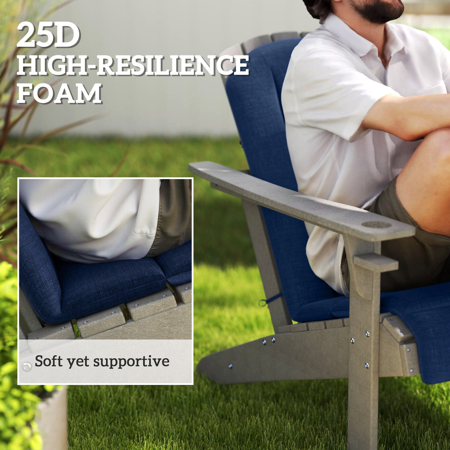 Set of 2 Patio Chair Cushions, High Back Adirondack Chair Cushion with Ties, High-Density Foam, Navy Blue