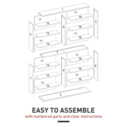 8-Tier DVD Shelf with 12 Adjustable Shelves, Double CD Shelf, Holds 720 CDs, 396 DVDs or 396 Blu-rays, White