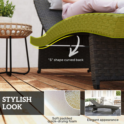 Rattan Folding Outdoor Lounger Chair Recliner with 5-Level Adjustable Backrest, Wheels for Garden, Patio, Mixed Brown