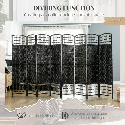 8 Panel Folding Room Divider, Portable Privacy Screen, Wave Fiber Room Partition for Home Office, Black