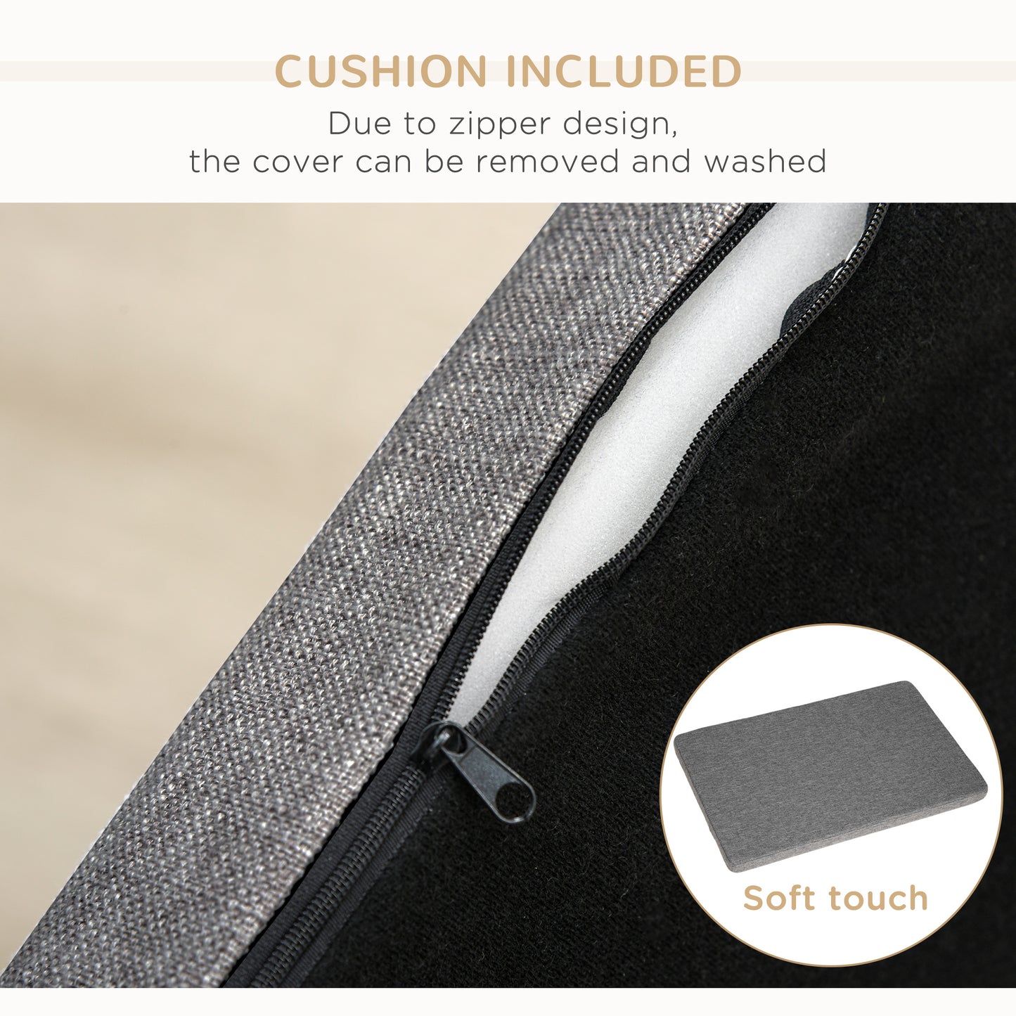 Modern Pet Sofa Cat or Medium Large Dog Bed W/ Removable Seat Cushion, Dark Grey
