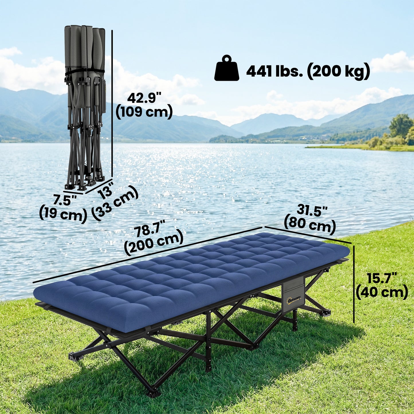 Set of 2 Camping Cot with Soft Pad, 32" Extra Wide Folding Cots with Non-Slip Feet and Carry Bag, Blue