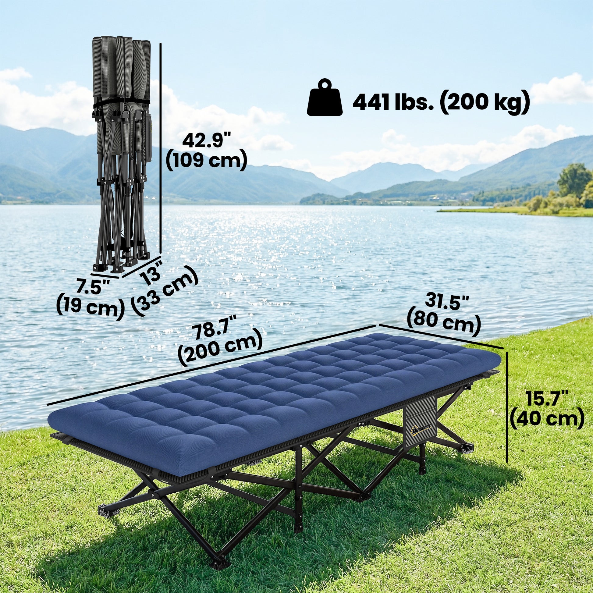 Set of 2 Camping Cot with Soft Pad, 32" Extra Wide Folding Cots with Non-Slip Feet and Carry Bag, Blue