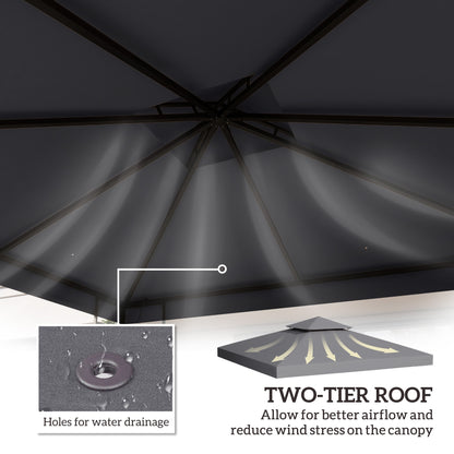 10' x 10' Square 2-Tier Gazebo Canopy Replacement Top Cover Outdoor Garden Sun Shade, Dark Grey
