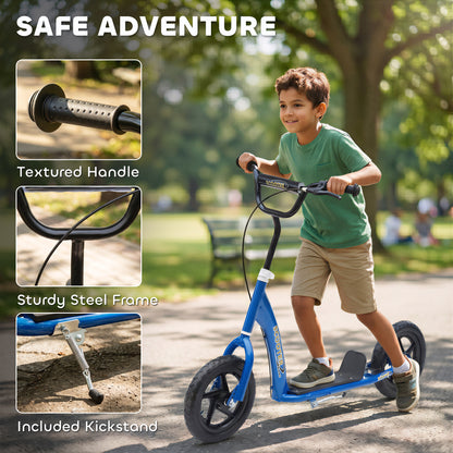 Adjustable Kids Pro Stunt Scooter Children Street Bike Bicycle Ride On with 12” Tire (Blue)