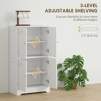43" Kitchen Pantry Cabinet, Freestanding Modern Storage Cabinet with 4 Arched Doors and 2 Adjustable Shelves, White
