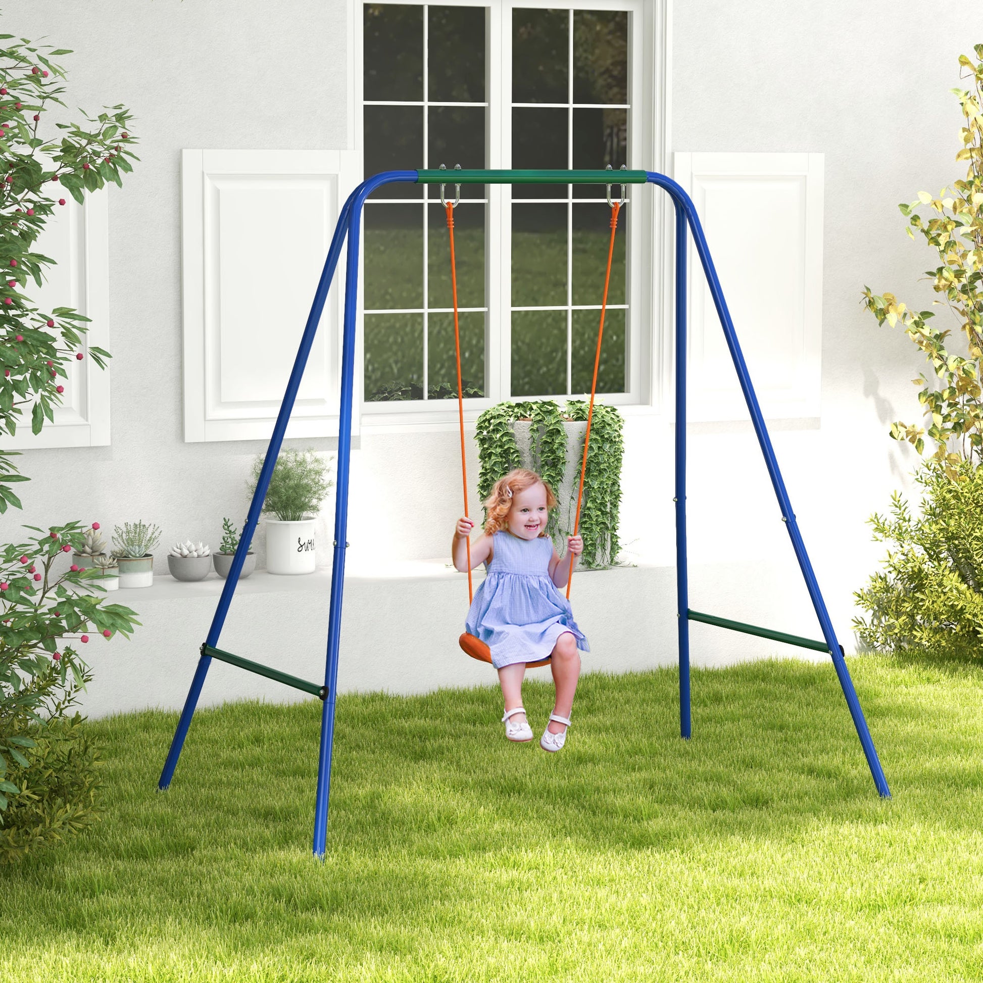 Kid Swing Set with Safety Harness for Baby, Kids 6 Months+, Heavy Duty Swing Set for Indoor/Outdoor, Backyard, Orange