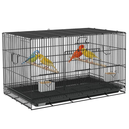 Birdcage for Canaries, Lovebirds Finches, Budgie Cage with Removable Tray, Bottom Mesh Panel, Wooden Perches, Swing, Ramp, Food Containers, 30" L x 18" W x 18" H