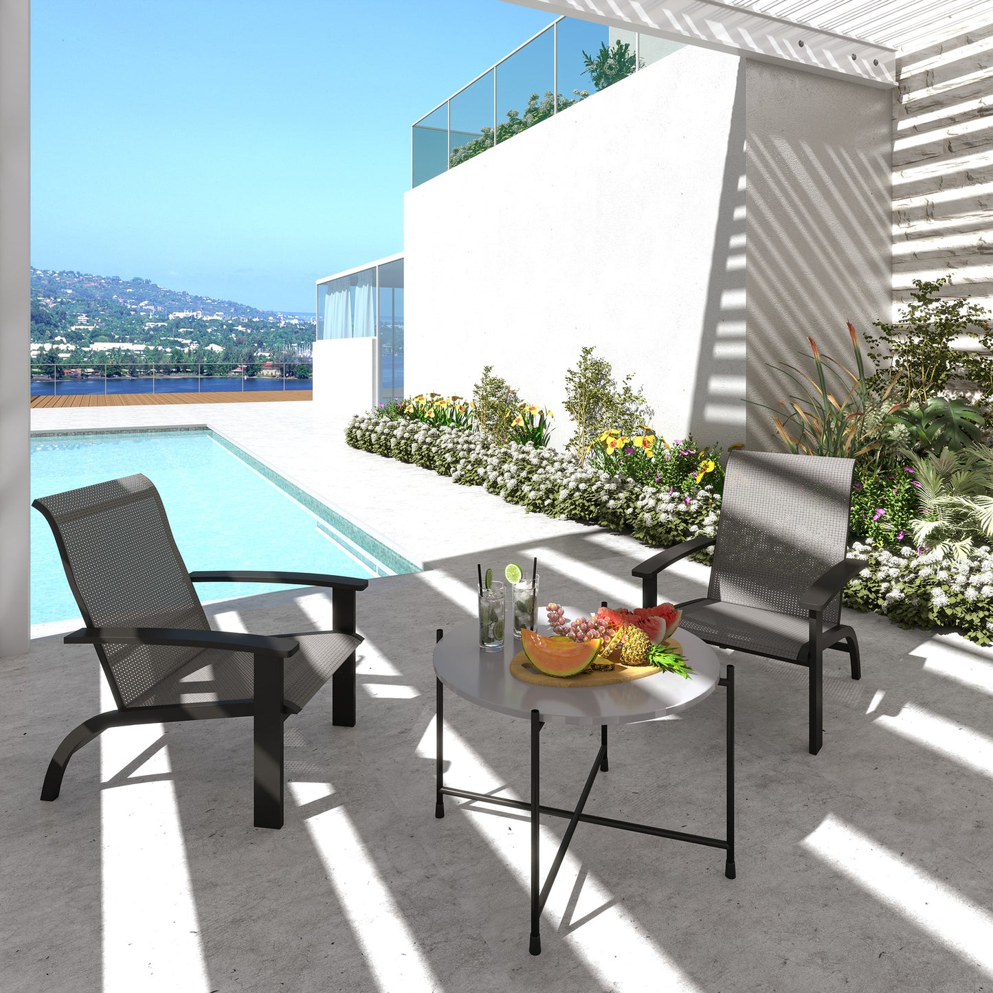 2 Pieces Outdoor Adirondack Chairs Muskoka Chairs with Aluminum Frame, Mesh Seat, High Back for Garden, Deck, Dark Grey