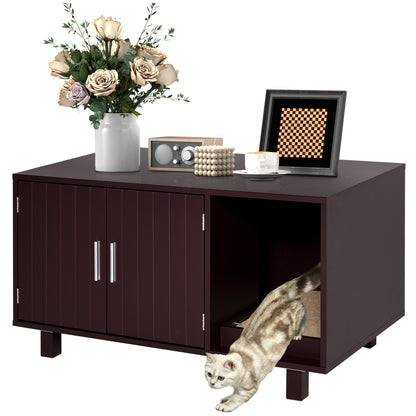 Cat Litter Box Enclosure, Hidden Litter Box Furniture, Cat House End Table Washroom with Scratching Pad, for Indoor Cats Kittens, 36" x 20.5" x 20", Brown